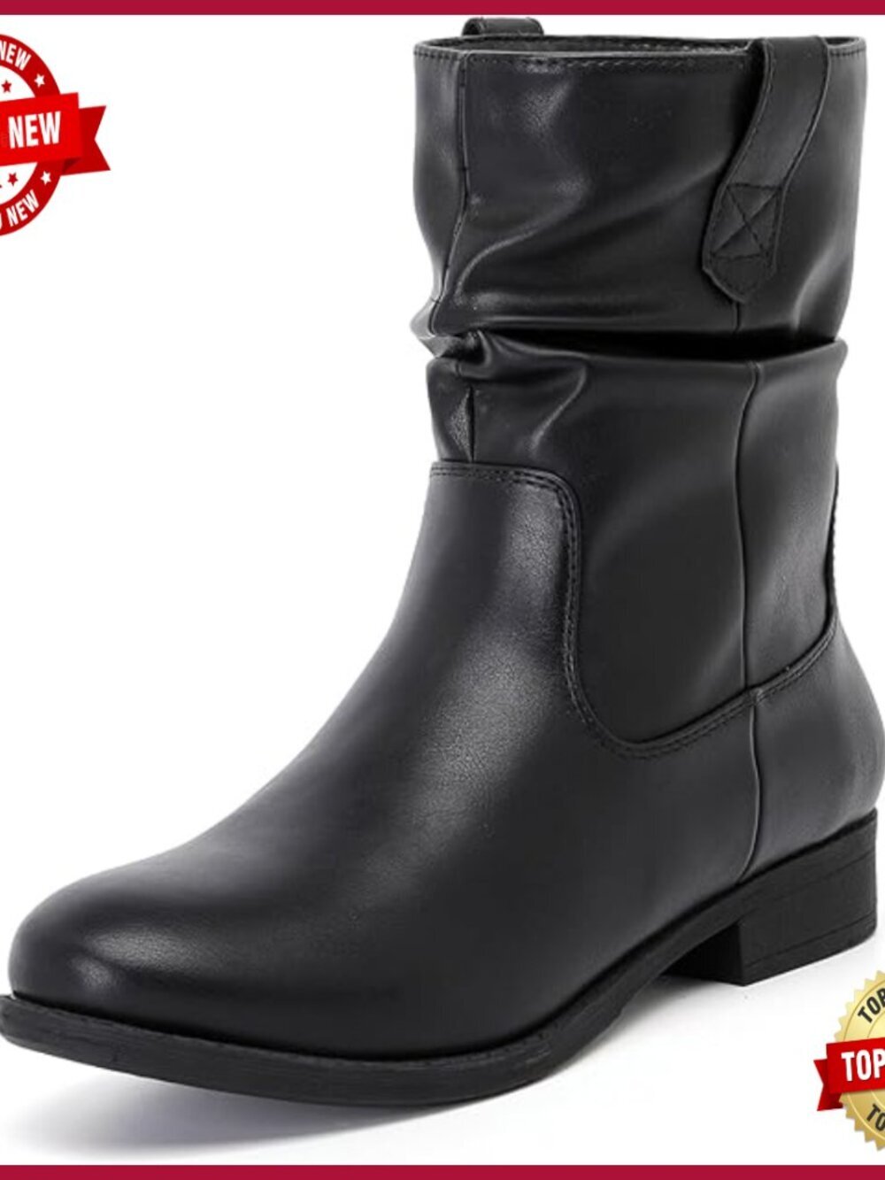 Slouchy Ankle Boots - Comfortable Low Calf Fall Winter Casual Booties Round Toe